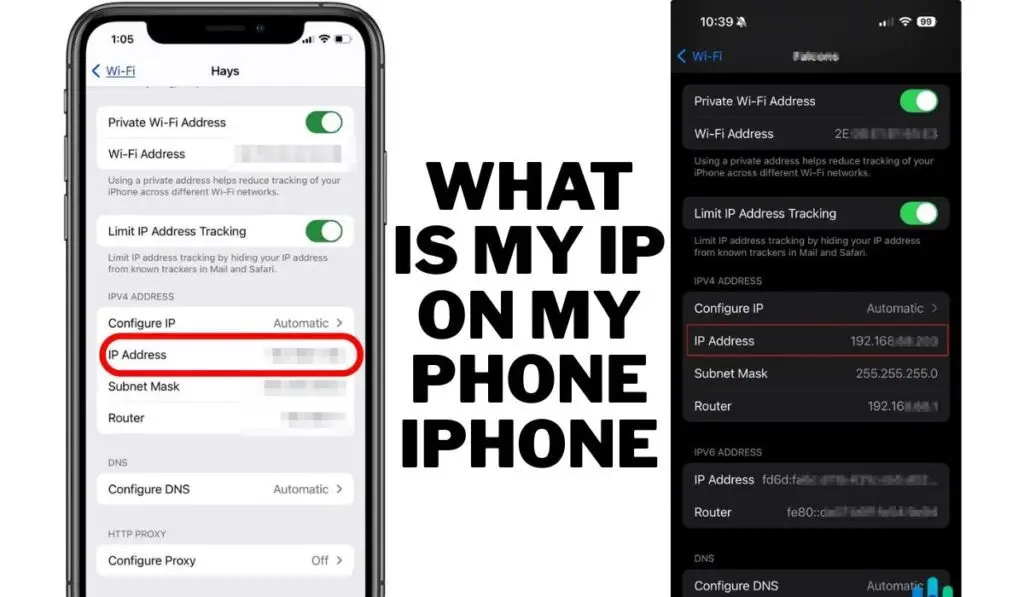 "iPhone Wi-Fi settings showing how to find the IP address with the option highlighted and text saying 'What is my IP on my phone iPhone'." By ip2network.com
